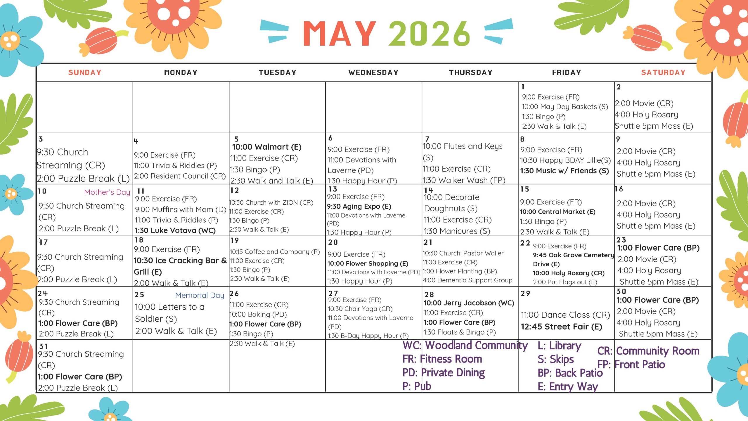 1Activities May 2026 Monthly Calendar